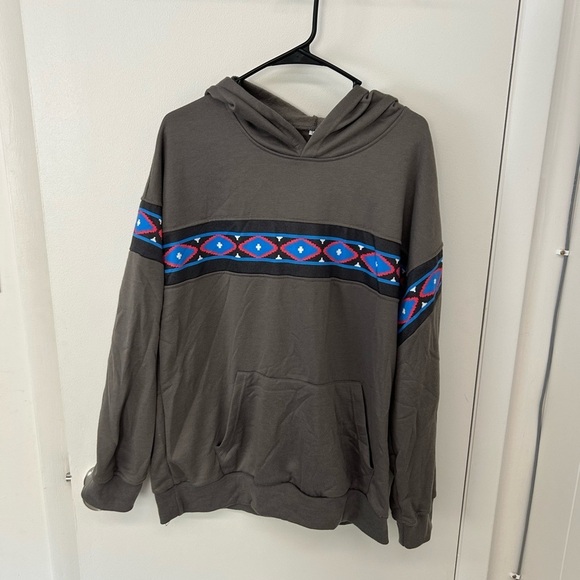 Other - Men's Gray Hoodie with Blue and Red Pattern